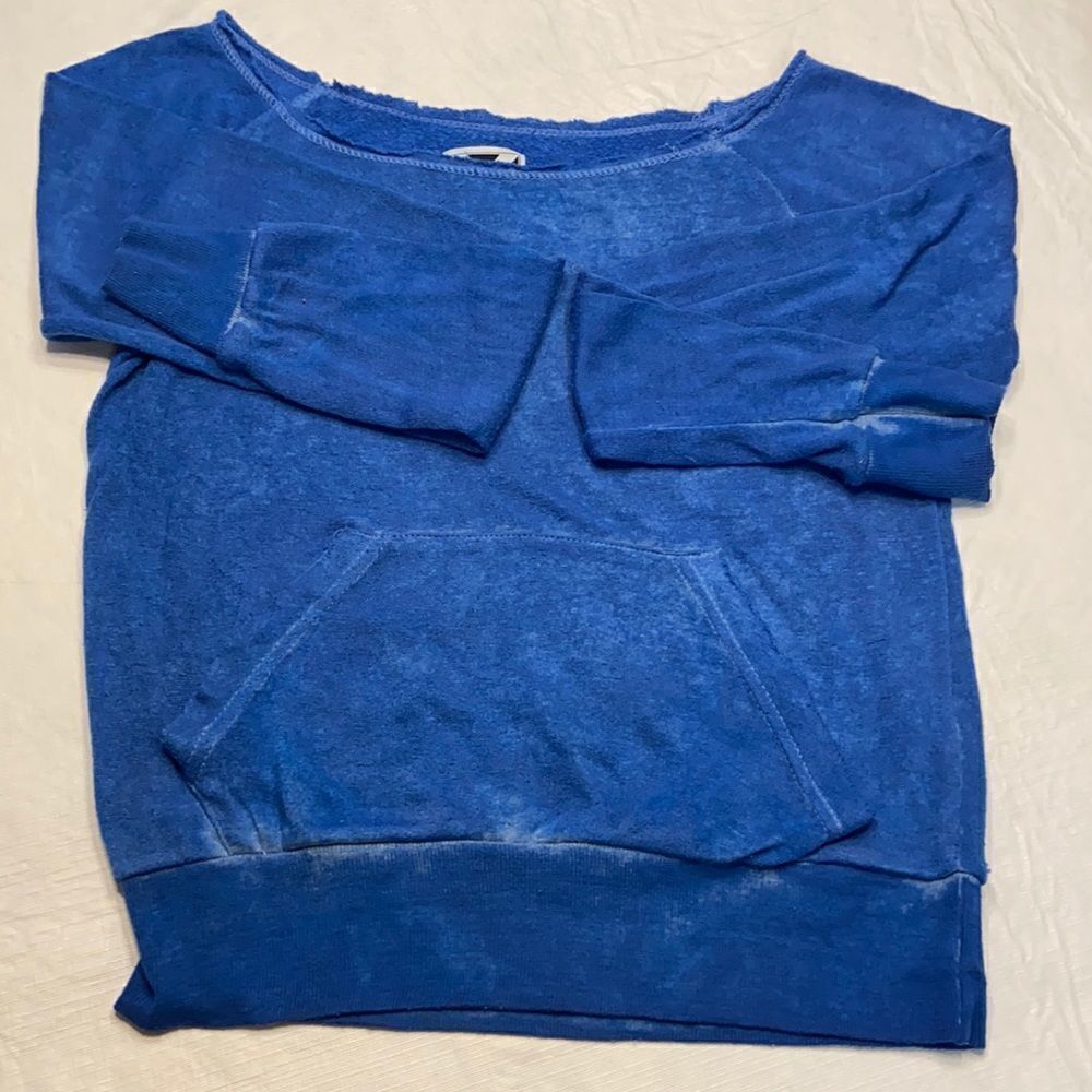 Blue Long Sleeve Distressed Top